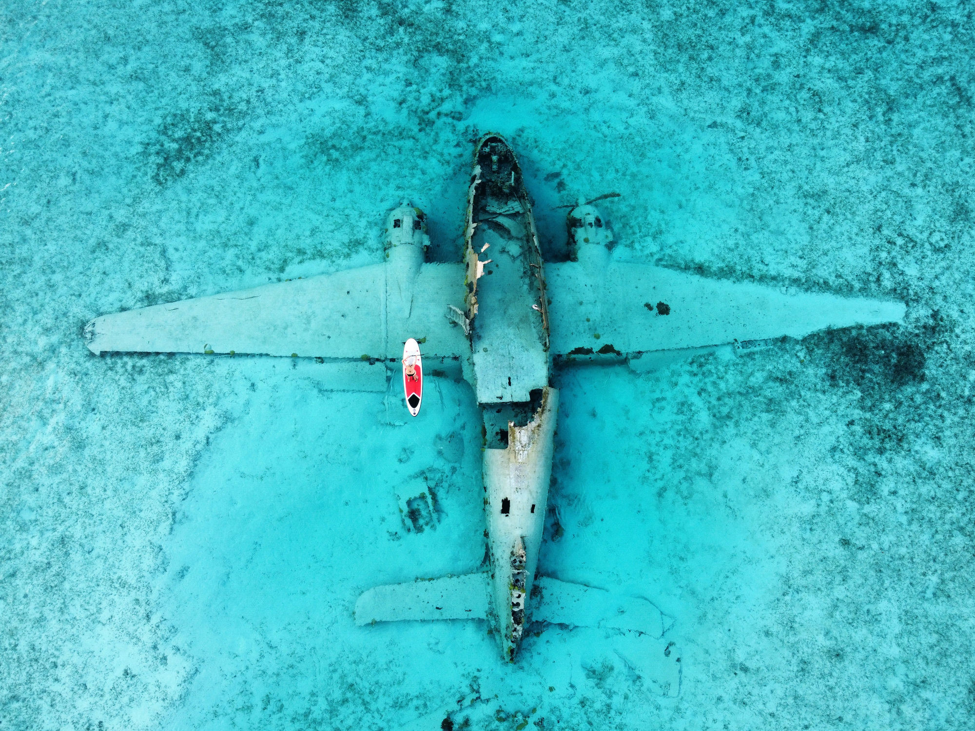 Sunken plane near Norman's Cay in the Bahamas