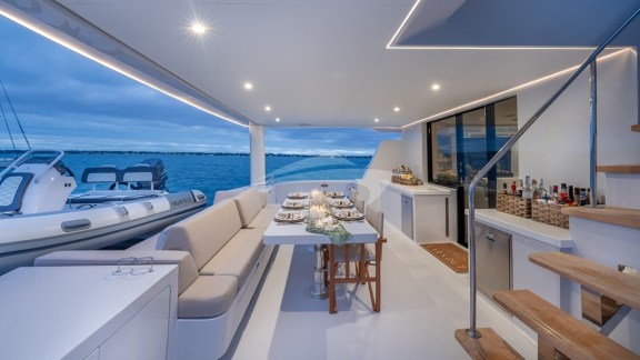 Aft dining with sleek lines