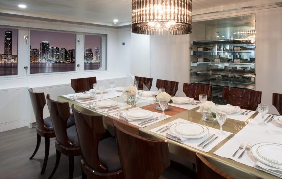 Main Salon Dining and Wine Cellar