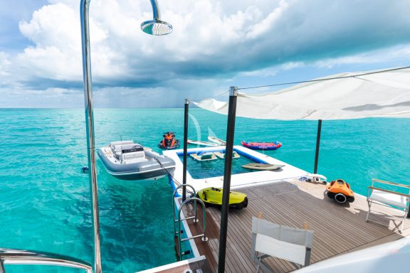 Covered Swim Platform and Toys