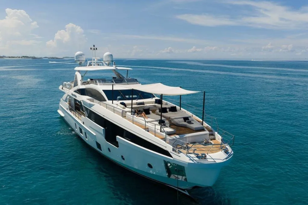 CARPE DIEM, a 2023 Azimut of 103 feet, at anchor in the Bahamas