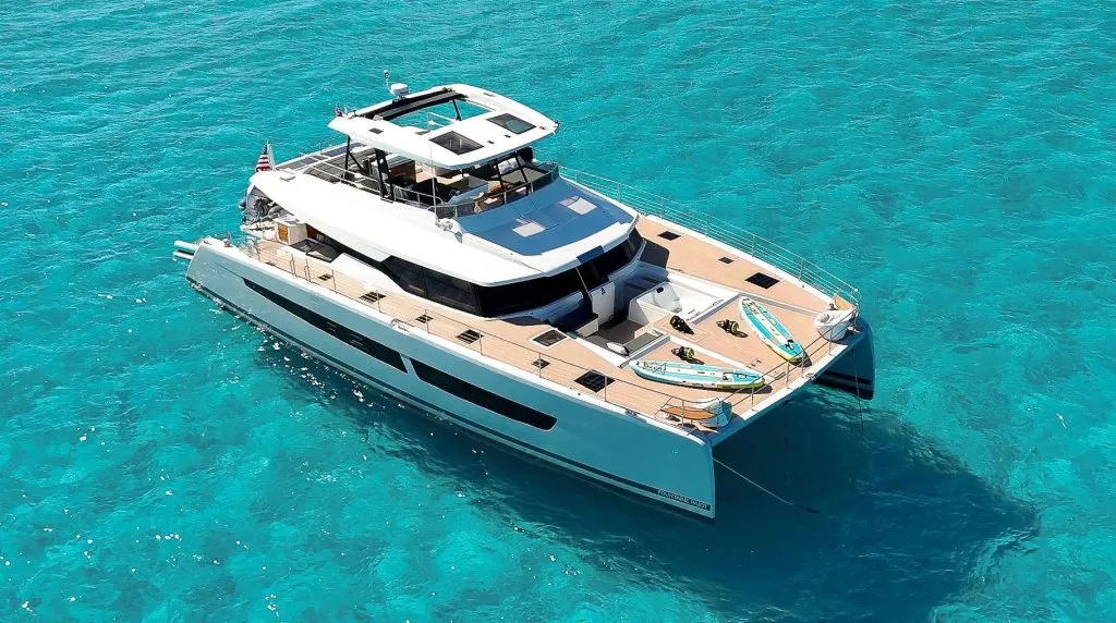 PRINCESS MILA, a 2022 Fountaine Pajot of 67 feet, at anchor in the Bahamas